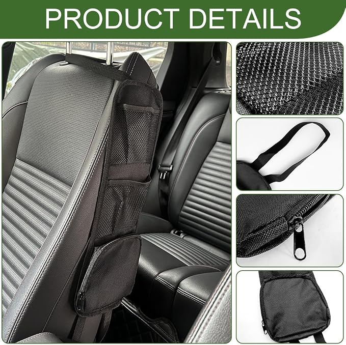 2PCS Car Seat Side Organizer, Car Storage, Auto Seat Storage Hanging Bag for Drink Glasses Phone Wallet, Auto Accessories Multifunctional Automotive Mesh Net Pocket for SUV RV Truck (2PCS) - Image 3