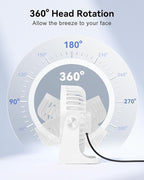Edvision USB Desk Fan, 5 Inch Small Portable, 3 Speeds Powerful Wind Mini Personal Desktop Fan 360° Rotation Adjustable, Plug In USB Fan Quiet for Table Home Office Travel Car(White) - Image 3