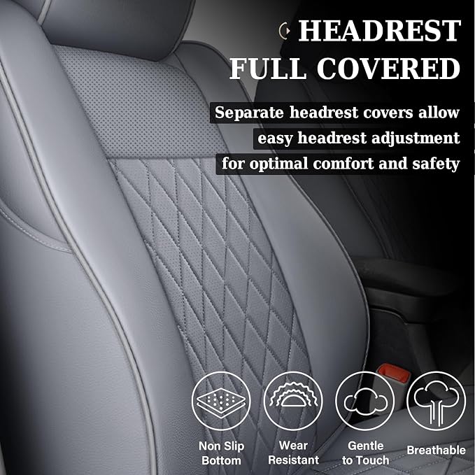Coverado Tacoma Seat Covers, Car Seat Covers Front Seats, Leather Seat Covers for Cars Car Seat Protector Cushion Tacoma Accessories Custom Fit 2005-2023 Toyota Tacoma Double/Crew Cab(Gray) - Image 3