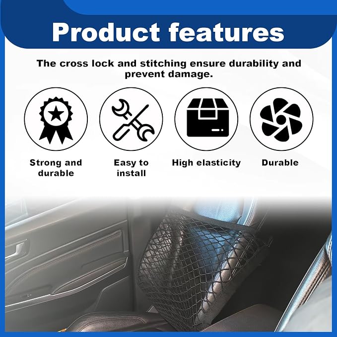 Front Seat Organizer,22" x 22" Front Seats Versatile Elastic Organizers Net, High Elastic Front Seat Organizer Versatile Purse Holder for Most Vehicles - Image 6