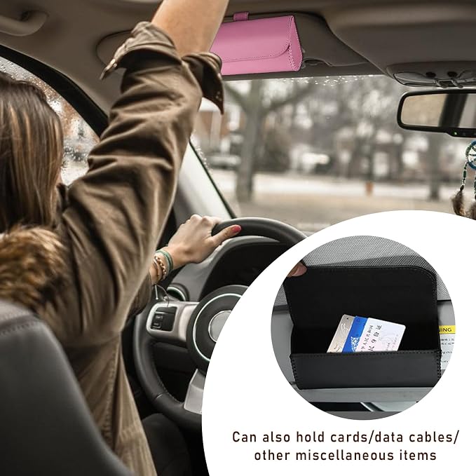 Augeny Sunglasses Holder for Car Sun Visor, Leather Auto Eyeglasses Storage Case with Hidden Magnetic Closure, Protective Glasses Organizer Box, Vehicle Visor Accessories for Woman Man (Pink) - Image 6