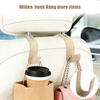 2-Pack Car Headrest Hooks, 1.1-Inch Wide Purse Hangers, Beige | Microfiber leather hooks with built-in metal cores keep purses, groceries and backpacks organized and within reach - Image 3