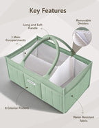 Quilted Diaper Caddy Organizer, Nursery Storage Basket with Dividers | Waterproof Caddy with Sturdy Handles, Portable for Changing Table or Car, Newborn Essentials, Baby Shower Gifts - Image 6