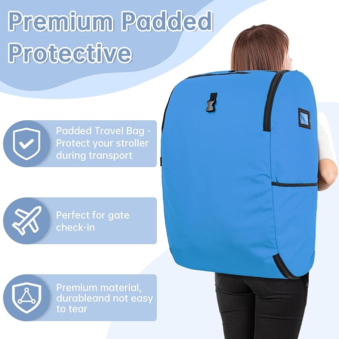 Padded Car Seat Travel Bag Compatible with Doona Car Seat Stroller | Car Seat Travel Bag with Lockable Zipper, Foldable Gate Check Bag for Airplane, Travel for Baby Essentials (Sky Blue) - Image 4
