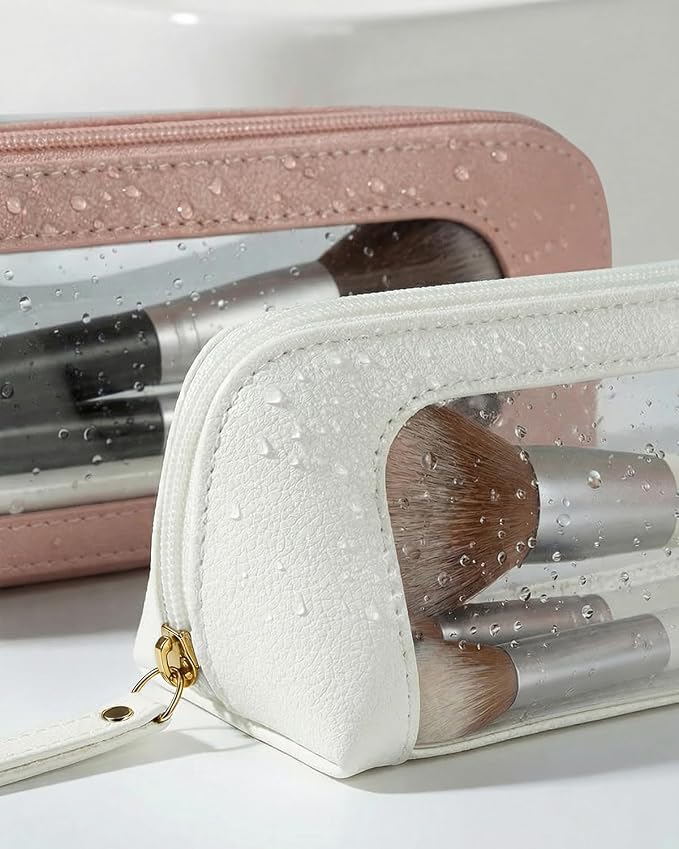 Clear Pencil Case for Girls,Leather Travel Makeup Bag for Purse Portable Transparent Waterproof Cosmetic Organizer Pouch with Zipper - Image 4