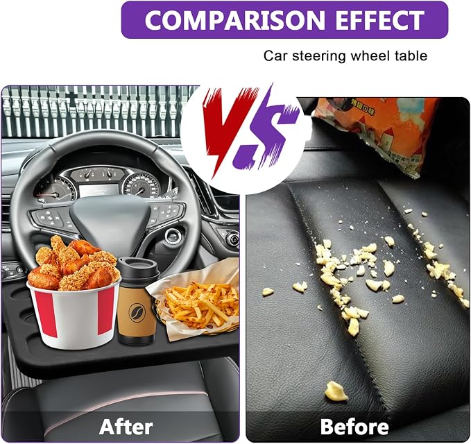 Car Steering Wheel Desk Tray for Laptop and Eating 2 in 1 Multipurpose Travel Accessory with Drink and Pen Holder Compatible with Most Vehicles - Image 4