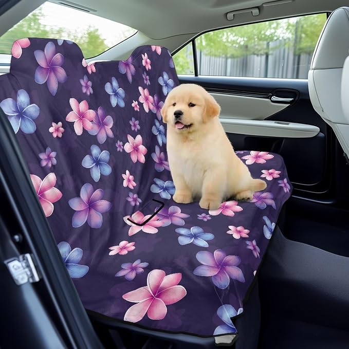 Colorful Plumeria Flower Pattern Dog Car Seat Cover Non-Slip Back Bench Protector for SUV Car Truck, Waterproof Back Seat Covers Sweat-Absorbent Auto Interior Accessories - Image 3