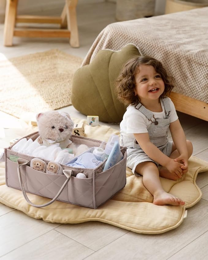 CEI-CEI Baby Diaper Caddy Organizer with Handle, Large Portable Nursery Storage Basket for Newborn Essentials, Changing Table and Car Organizer, Gift for Baby Shower - Image 4