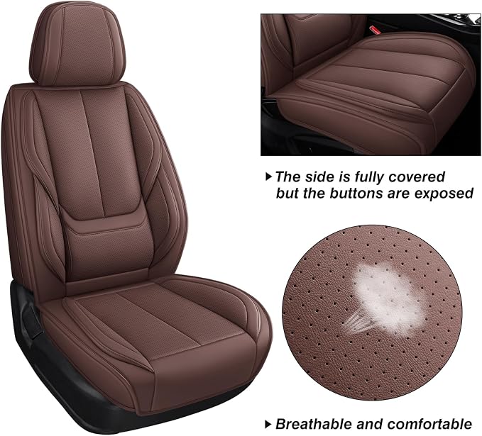 MINGBRON Seat Covers, Car Seat Covers Front Seats, Car Seat Cover, Car Seat Protector Waterproof, Car Seat Cushion Nappa Leather, Brwon Seat Covers Carseat Cover Universal Fit for Most Cars - Image 3