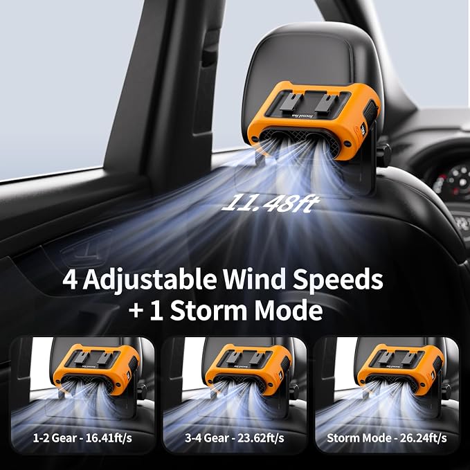 Socool 14500mAh Portable Car Fan Rechargeable Battery Opearated, Clip on Car Seat Headrest 360 Rotatable, 5-Speed Backseat Fans for Baby Rear Facing Cooling with Dual Air Outlets for SUV RV Truck - Image 3