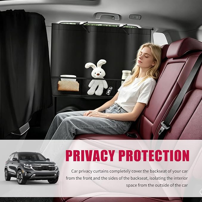 3PCS Car Privacy Curtains Set,Upgraded Car Window Shades & Cars Divider Curtain with Storage Pockets,Portable Cars Curtains for Windows for Sun Blocking & Privacy Protection - Image 6