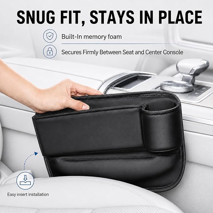 2 Pack Car Seat Gap Filler with Cup Holder – Anti-Drop Design | Universal PU Leather Seat Gap Organizer, Storage Box with Pockets & Cup Holders – Fits Most Vehicles - Image 8
