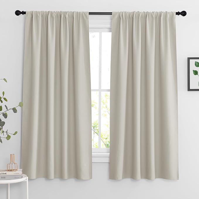 RYB HOME Extra Wide Curtains for Bedroom Living Dining Room 63 inches Long | Thermal Insulated, Privacy, Drapes for Large Window, Triple-weave Fabric, For Better Sleep, W62 x L63, Natural, 2 Panels by RYBHOME