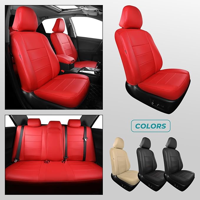 Custom Seat Covers for Toyota Camry 2012-2017, Red | Only Fit for Camry L/LE/XLE 2012-2017, Not for Hybrid, Full Coverage, Faux Leather, Protective, Scratch-resistant, Easy-clean - Image 8