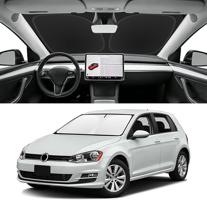 Custom Fit Windshield Sun Shade for VW Golf 2015-2021 | Blocks UV Rays and Sun Heat, Helps Reduce Interior Temperature, Protects Dashboard from Fading, Folds Easily for Storage by SLOGENTO