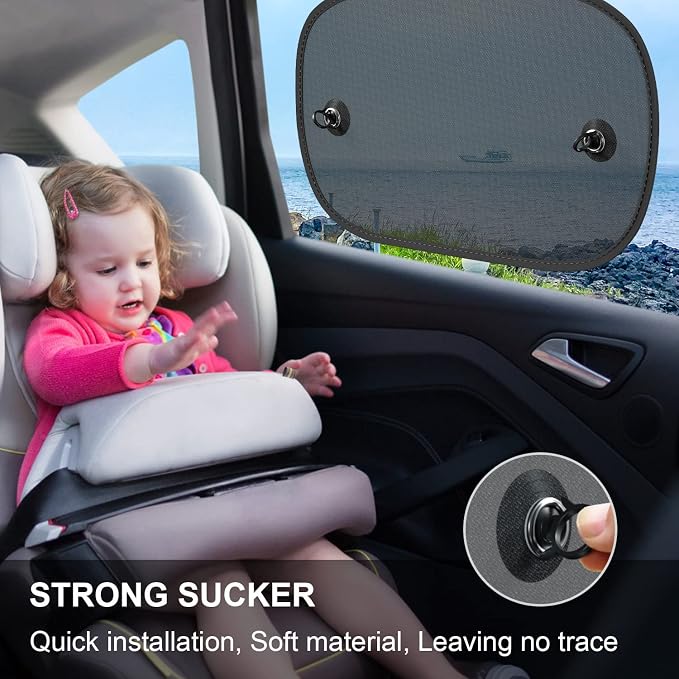 DIZA100 Car Sun Shade, 2 Pack Window Shade for Baby Universal Cling Sunshade for Side Window Sun Glare and UV Protection for Kids/Adults/Pets - 20''x12'' Fits 98% Cars(Suction Cup Stick) - Image 2