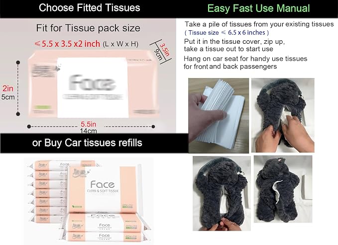Tissue Box Cover Plush Tissue Box Holder for Car, Home, Decorative Holder/Organizer for Bathroom Vanity Countertop, Nightstands, Office Desk-Fuzzy Pig - Image 6