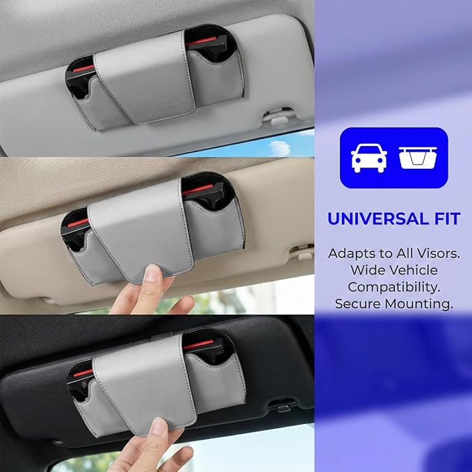 Sunglass Holder for Car Visor, PU Leather Magnetic Vehicle Glasses Organizer Box with Clips, Automotive Interior Eyeglasses Storage Case Accessories, Universal for Most Vehicles (Gray) - Image 6