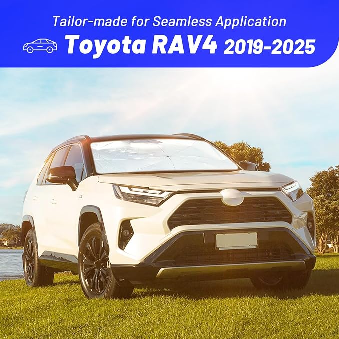 Windshield Sun Shade for Toyota RAV4 2019-2026, Foldable Umbrella Sunshade | Custom Fit Front Window Shade with 360° Rotating Shaft for UV & Heat Protection, Easy Storage Car Sun Shield - Image 3