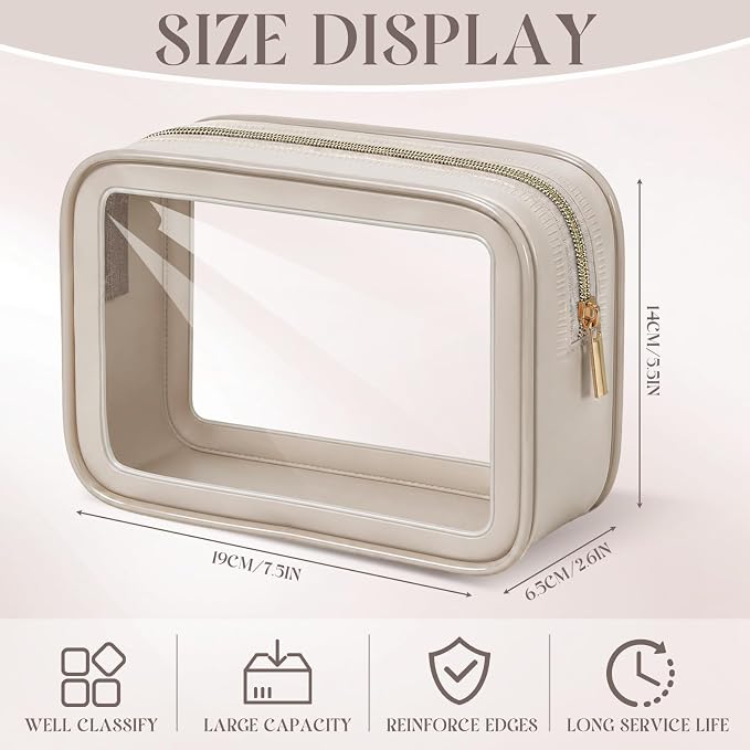Hsei 6 Pcs Clear Makeup Bags Diaper Bag Organizer Travel Toiletry Bags with Zipper Clear Cosmetic Organizer Car Storage Pouch Bridesmaid Gift for Women Beach Vacation (Khaki) - Image 2