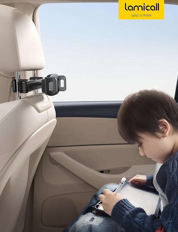 Lamicall Car Headrest Tablet Holder, Lockable Car Backseat Mount | 3 in 1 Extension Arm, Gifts Road Trip Essentials for Kids, for iPad Pro Air Mini, Fire HD, 4.7-13" Tablets - Image 7