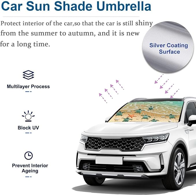 Ocean Sea Turtle Umbrella Sunshade for Car, SUV, Trucks - Foldable Reflective Sunshade (57 x 31 in) Blocks UV Rays, Keeps Vehicle Cool - Image 5