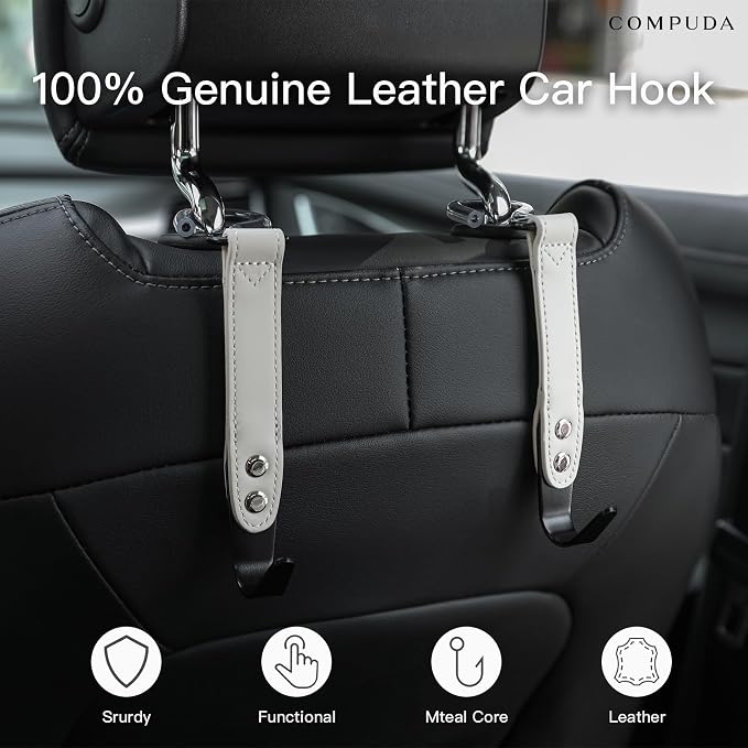 Car Headrest Hook 2 Pack Car Hook Holder Leather Headrest Hooks for Purses and Bags,SUS304 Car Hook (Grey) - Image 2
