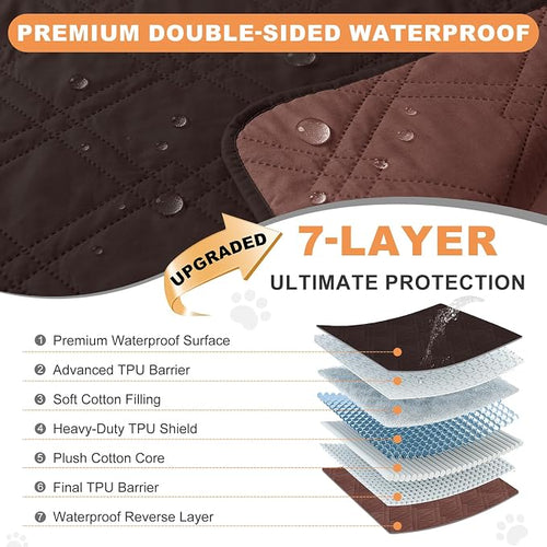 100% Waterproof Dog Bed Cover Pet Blanket, Chocolate+Coffee 30"x30" | ,7-Layer Reversible Couch Covers for Dogs Met for Sofa Furniture Car Camping - Image 2