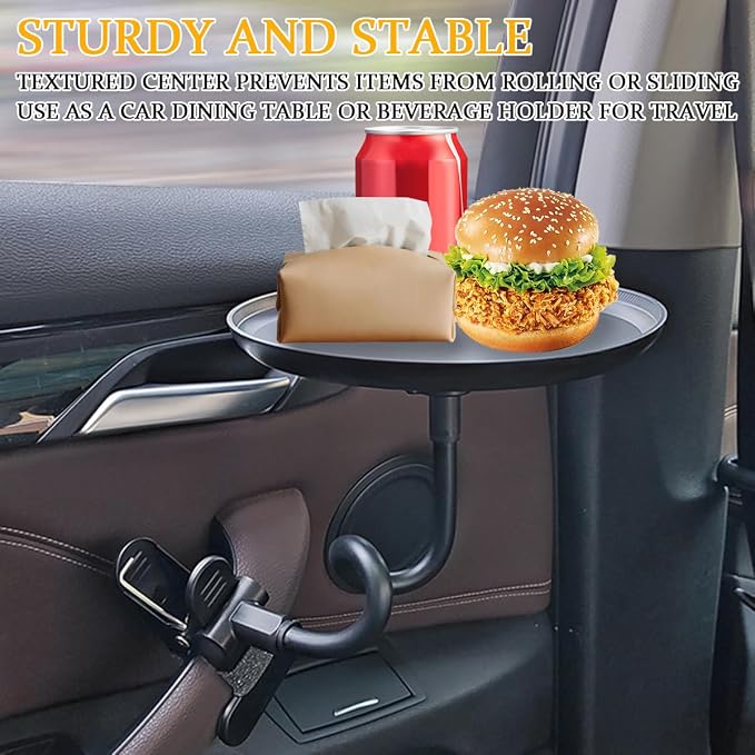 Zpana Car Adjustable Food Tray, 360° Non-Slip Swivel Vehicle Snacks & Drinks Dining Table, 8.7 Inches Diameter Automotive Clip Type Storage Tray, Universal for SUV, Truck, RV - Image 4