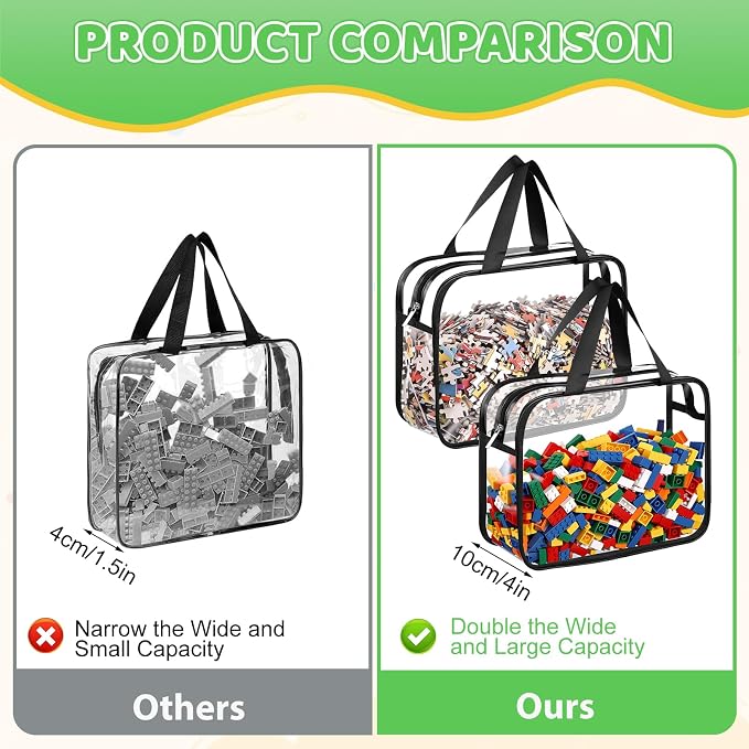 Toy Storage Bags 4 Pack, Clear PVC Toy Organizers, Black | Waterproof PVC, Large 30 x 10 x 22 CM Size, Label-Ready, For Toys, Books, Puzzles, Classroom and Travel - Image 8