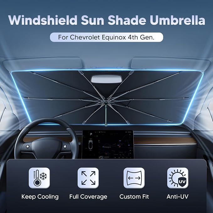 Autorder Windshield Sun Shade Umbrella for 2025-2026 Chevrolet Chevy Equinox/GMC Terrain Accessories,Upgraded Ice Crystal Material,Easy Setup Umbrella Sunshade for Car Windshield,100% Sun Blocking - Image 2
