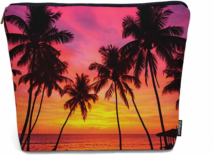 Tropical Beach Makeup Bags Makeup Organizer, Hawaii Ocean Beach Palm Trees Sunset Flax Toiletry Bags Travel Cosmetic Bag Makeup Purse Pouch Skincare Bag Wallet Bags For Women Female Mom by Unknown