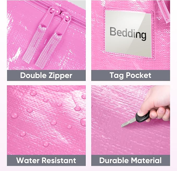 TICONN 4 Pack Extra Large Moving Bags Heavy Duty with Zippers & Carrying Handles, Durable Storage Bags Moving Boxes for Closet Organizers and Storage (4 Pack, Pink) - Image 5