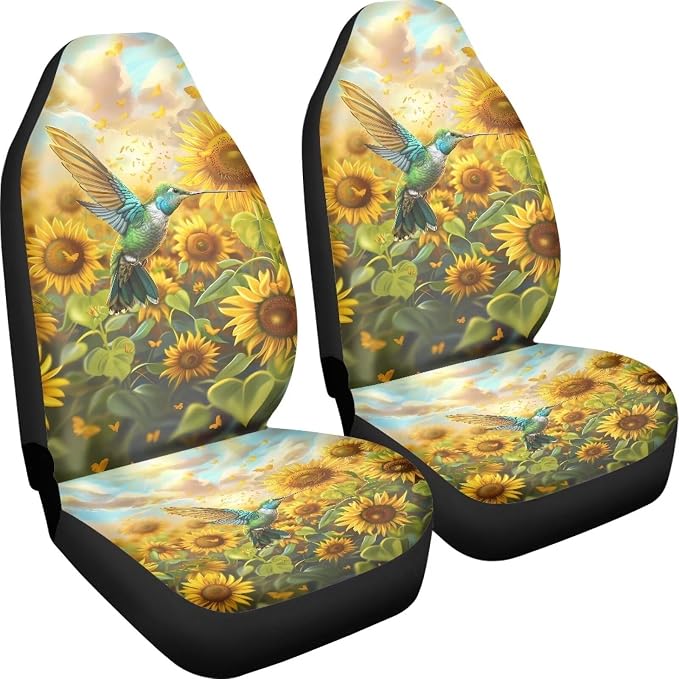 Hummingbird Sunflower Accessories 2 Pack Front Car Seat Covers, Automotive Interior Non-Slip Easy to Install Seat Cushion Protectors for Front Seats, Universal for Vehicles Trucks Vans SUV - Image 3