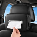 Leather Car Tissue Holder, Extra Large Tissue Holder for Car, Fits 120–230 Count Rectangular Tissue Boxes, Wider Opening for Easy Access, Dual Zipper for Headrest,Console,Seat Back (Black) by Cozilo