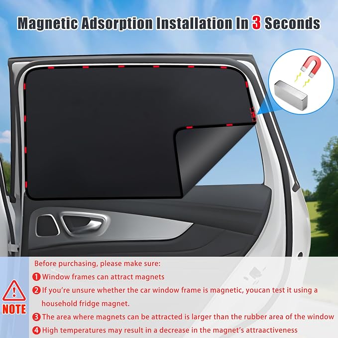 ZATOOTO Magnetic Side Window Sun Shade 4 Pack, Privacy & Insulation | 100% Blackout & UV Protection, Heat Insulation, Universal Size, For Baby Camping, Road trips, Napping or Rest - Image 6