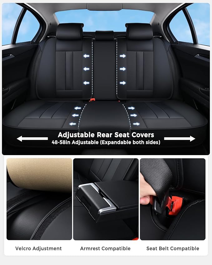 Huidasource Luxury Waterproof Faux Leather Car Seat Covers, Universal Fit for Most Cars, SUVs & Trucks, Airbag Compatible, Easy to Install, Resist Spills, Dirt and Wear for Daily Use, Black - Image 3