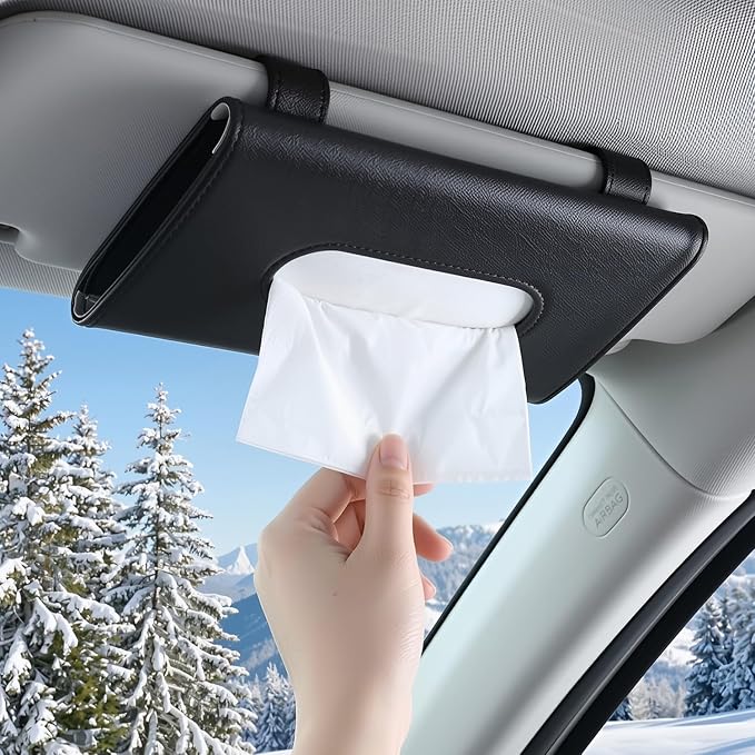 2Pack Car Tissue Holder, Sun Visor Napkin Box Black | Premium PU Leather, Auto Napkin Case, Mask Holder for Car, with Tissue Refill, Vehicle Interior Accessories - Image 9