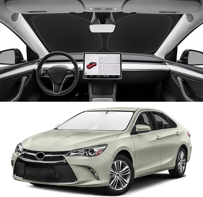 Custom Fit Windshield Sun Shade for Toyota Camry 2007-2017 | Blocks UV Rays and Sun Heat, Helps Reduce Interior Temperature, Protects Dashboard from Fading, Folds Easily for Storage by SLOGENTO