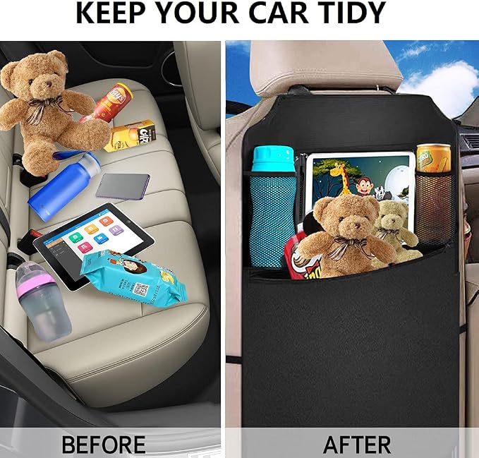 Premium Backseat Organizer for Kids 2 Pack, Heavy Duty Waterproof and Stain Resistant Kick Mats Back Seat Protector, Durable Backseat Car Organizer with Tablet Holder+Storage Pockets - Image 6