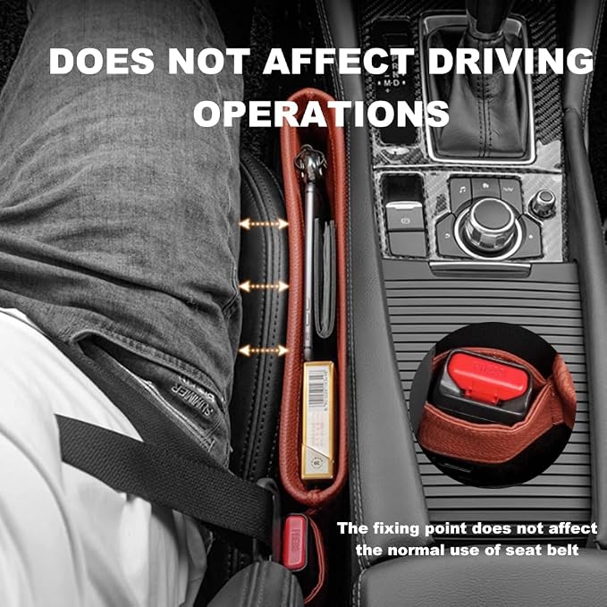 Tumecos Car Seat Pockets PU Leather Car Console Side Organizer Seat Catcher Holders Compatible with Phone Key Wallet Phone Sunglasses 2 Pack (Black+Red) - Image 3