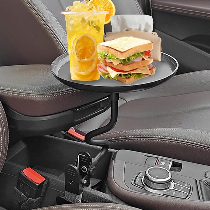 Zpana Car Adjustable Food Tray, 360° Non-Slip Swivel Vehicle Snacks & Drinks Dining Table, 8.7 Inches Diameter Automotive Clip Type Storage Tray, Universal for SUV, Truck, RV - Image 5
