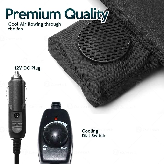 ZONETECH Cooling Car Seat Cushion - Black Automotive Adjustable Temperature Comfortable Cooling Car Seat Cover (1 Pack) - Image 8