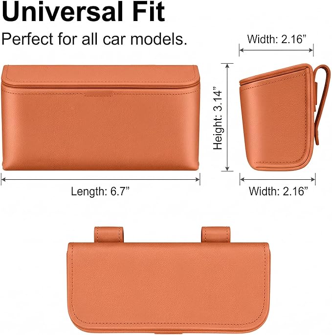 Magnetic Sunglasses Holder for Car Visor, PU Leather Clip, Orange | Soft Inner Lining, One-Handed Access, Holds Eyeglasses, Parking Tickets and Receipts, For Cars, SUVs and Trucks, 1 Pack - Image 7