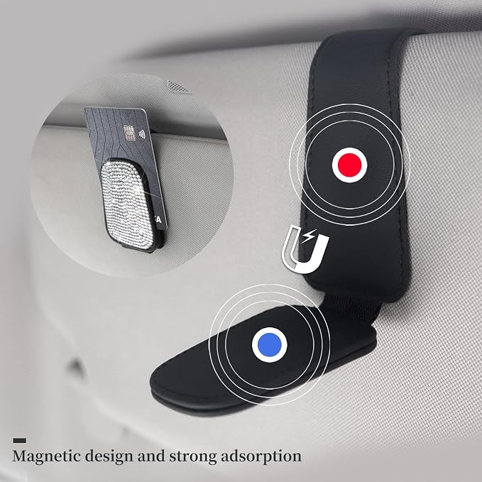 Yuchew Bling Sunglass Holder for Car Visor Magnetic Leather Sunglasses Visor Clip, Eyeglass Hanger Ticket Card Clip - Image 5