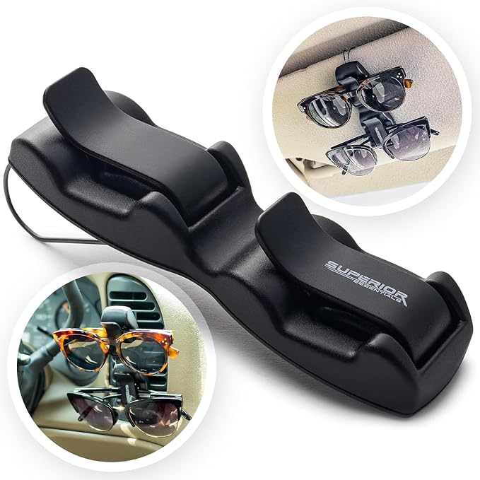 SUPERIOR ESSENTIALS Sunglass Holder for Car Visor Clip - Sun-Glasses Holder and Ticket Card Clips - Car Visor Accessories - Luxury Eyeglass Car Mount (Pack 2) - Image 2