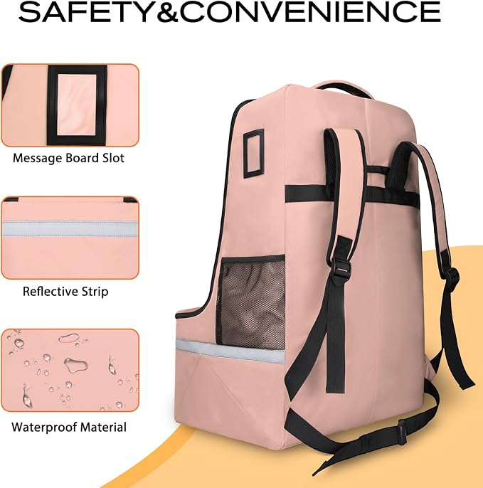 LARIPOP Car Seat Travel Bag for Airplane, Universal Gate Check Car Seat Bag, Padded Backpack with Waist Belt, Reflective Strips & Protective Feet, Fits Infant Convertible Booster Seats, Flesh - Image 3