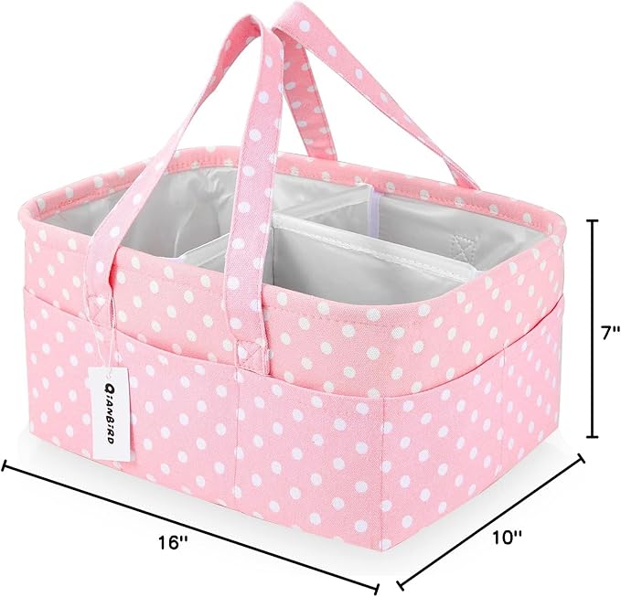 Pink Diaper Caddy Organizer for Baby Girl-Large Portable Diaper Caddy Basket for Changing Table-Diaper Organizer Caddy-Car Travel Tote Bag-Newborn Registry Baby Shower Basket for Diapers & Wipes - Image 8