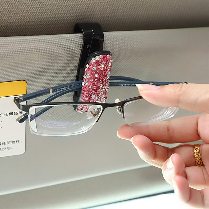 Glasses Holders for Car Sun Visor, 2 Pack Bling Crystal Rhinestones Fashion Car Eyeglasses Sunglasses Hanger Mount with Ticket Card Clip for Women Girls (Silver) - Image 6