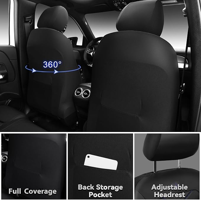 CAR PASS Luxury Nappa Leather Seat Covers Full Set, Water Resistant Faux Leather Seat Cover with Lumbar Support, Breathable Automotive Seat Covers Universal Fit for Sedan SUV Van Truck, Black Blue - Image 3